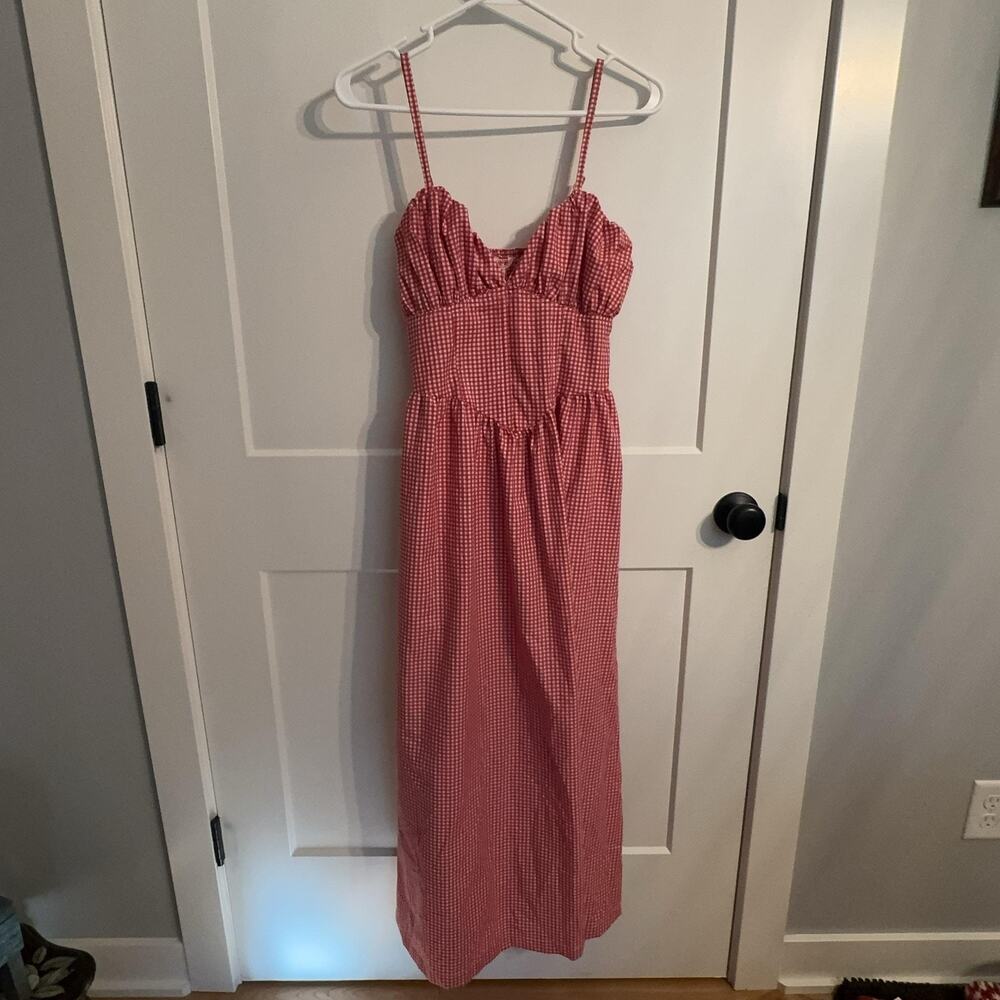 Sim & Sam Dress Sz M Red Gingham Smocked Maxi Sundress Sweetheart Strappy Milk